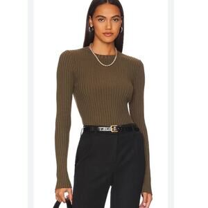 ANINE BING Cecily Ribbed Knit Top Olive Green XXS